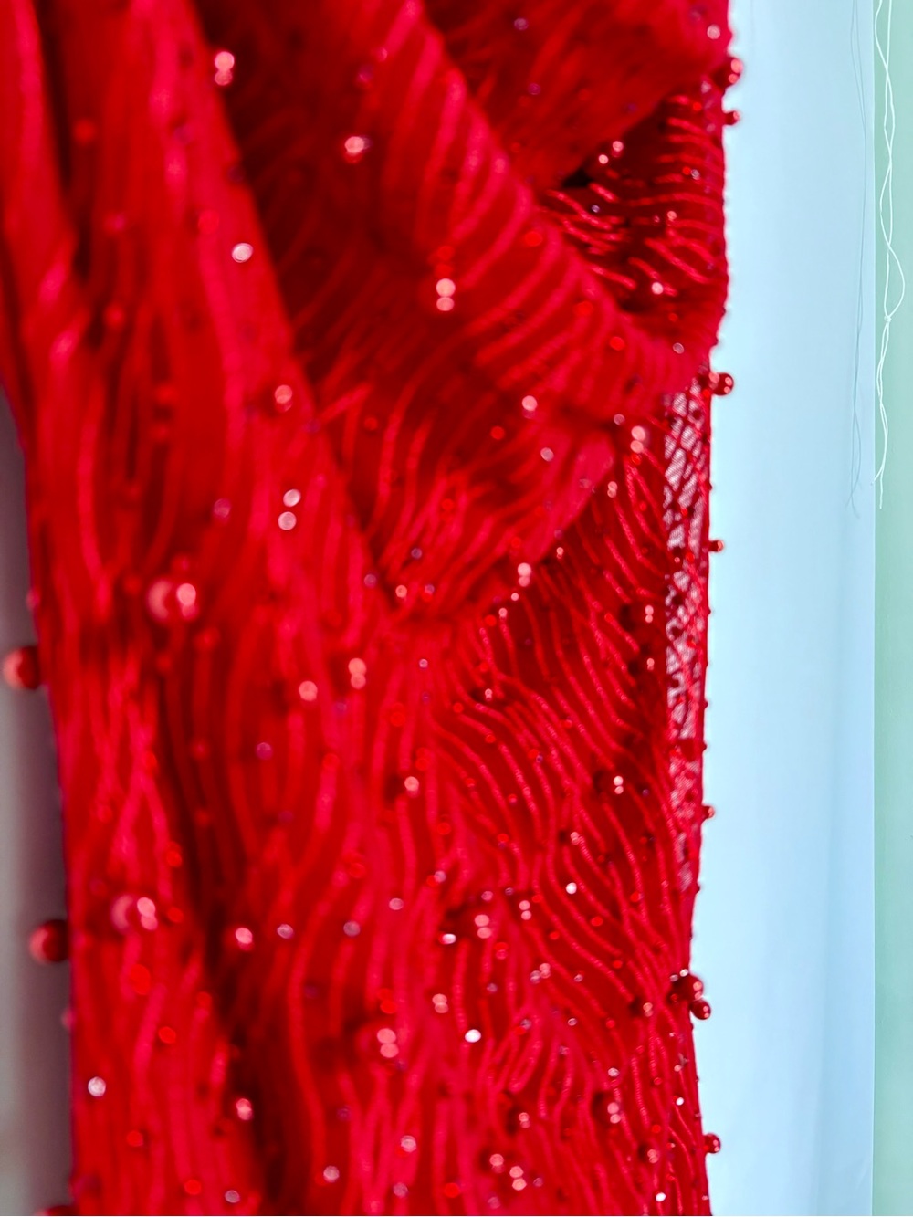 Windsor Red Beaded Mini Dress Women’s Medium Cowl Neck Y2K Party Cocktail NWT - Picture 2 of 12